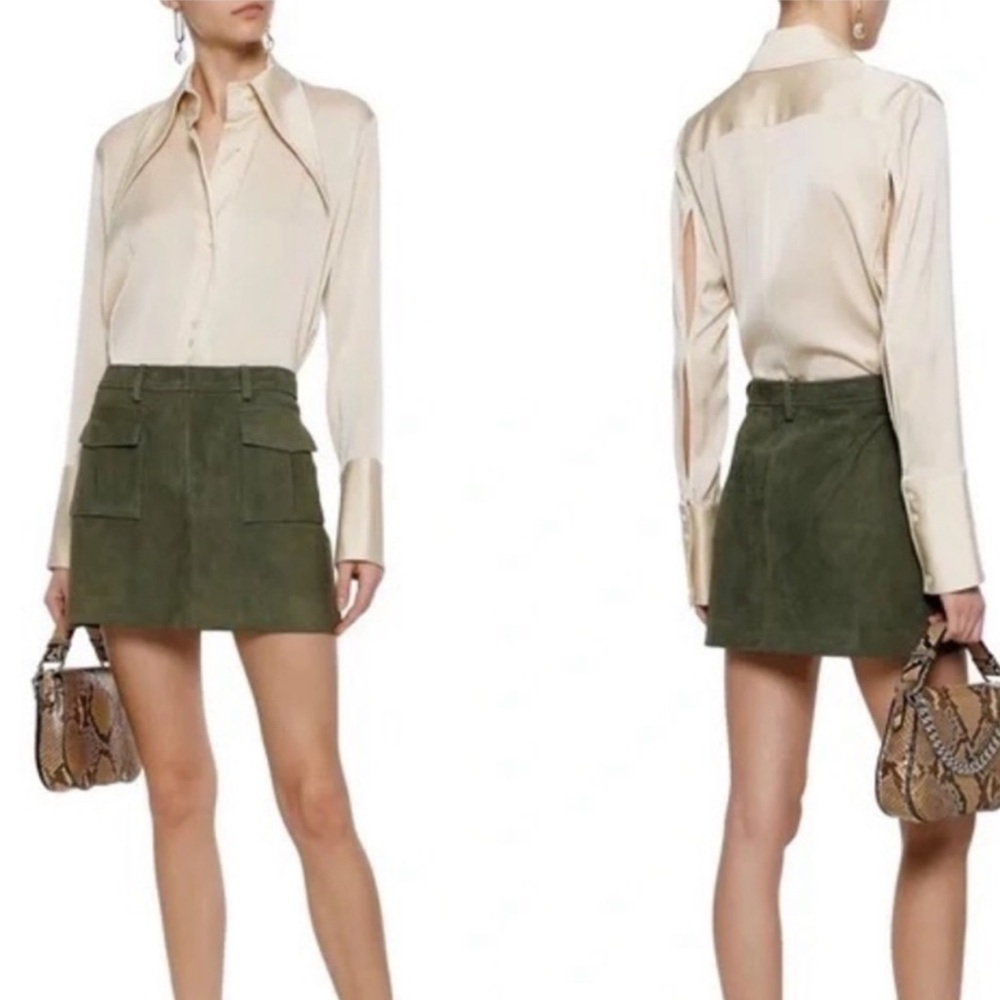 Theory Lupah Deep Military Maynird Suede Utility Goat Leather Mini Skirt